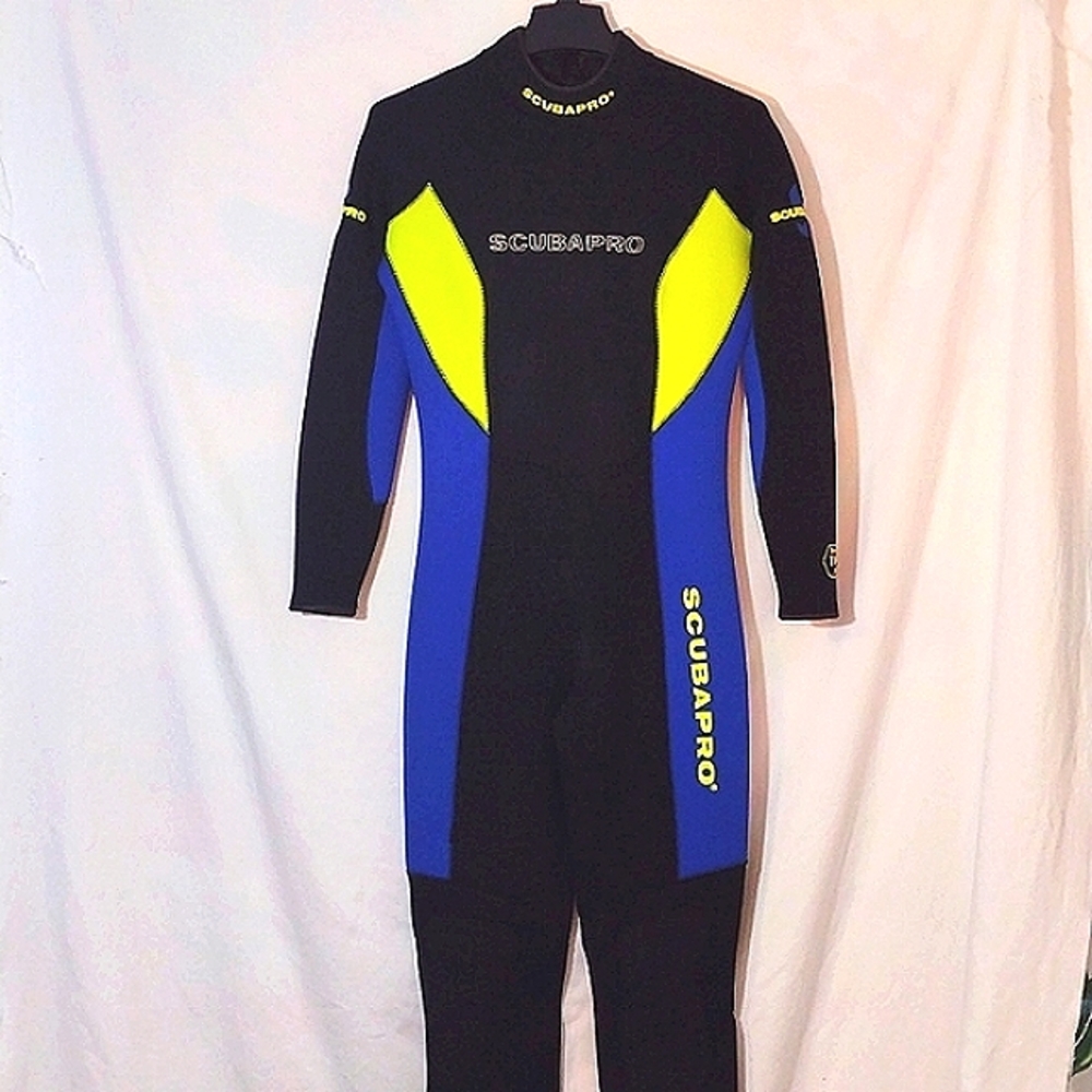 Scuba Pro Full Body length 3mm Wet Suit blue yellow black size L 42 women